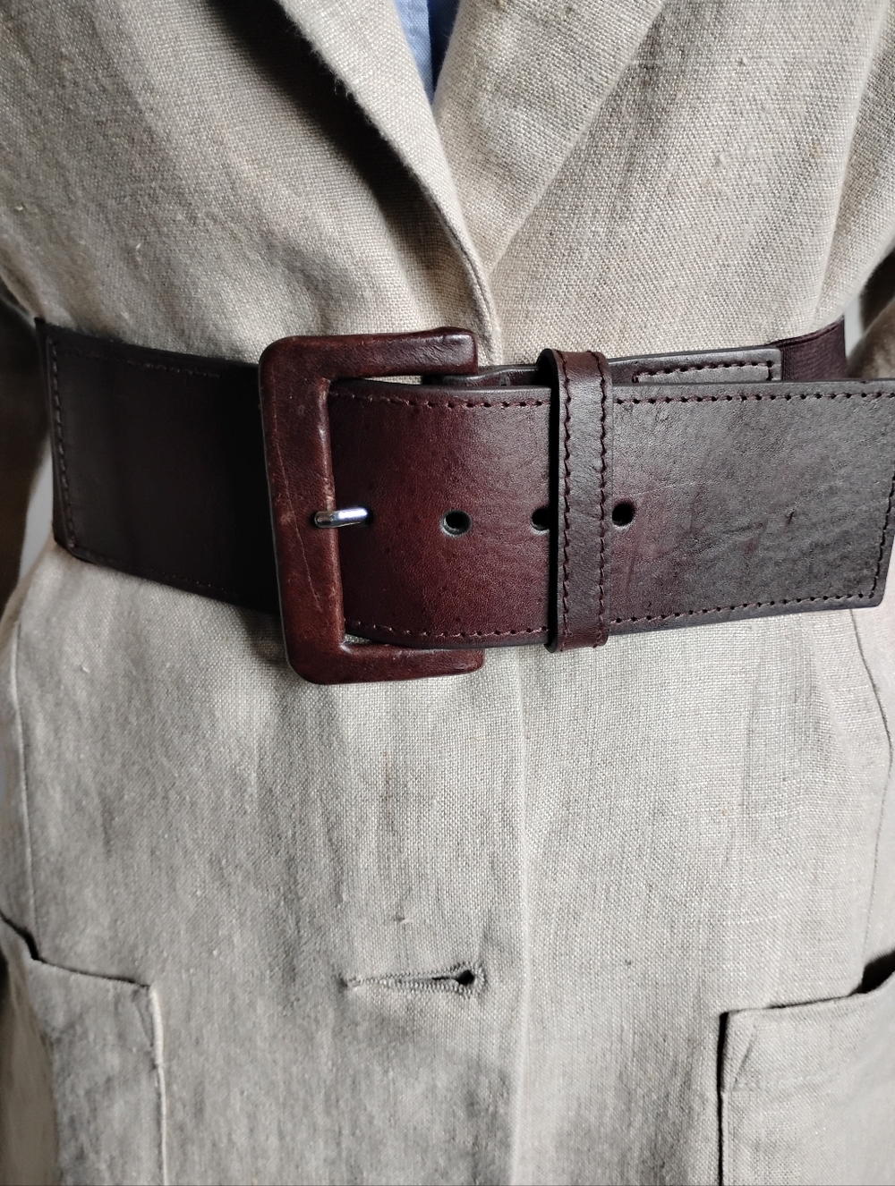 Talbots Chocolate Brown Leather Stretch Belt Wide Adjustable Vintage 90s